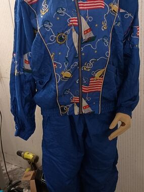 VTG 90's Active Exposure Nylon Windsuit Blue Nautical Print